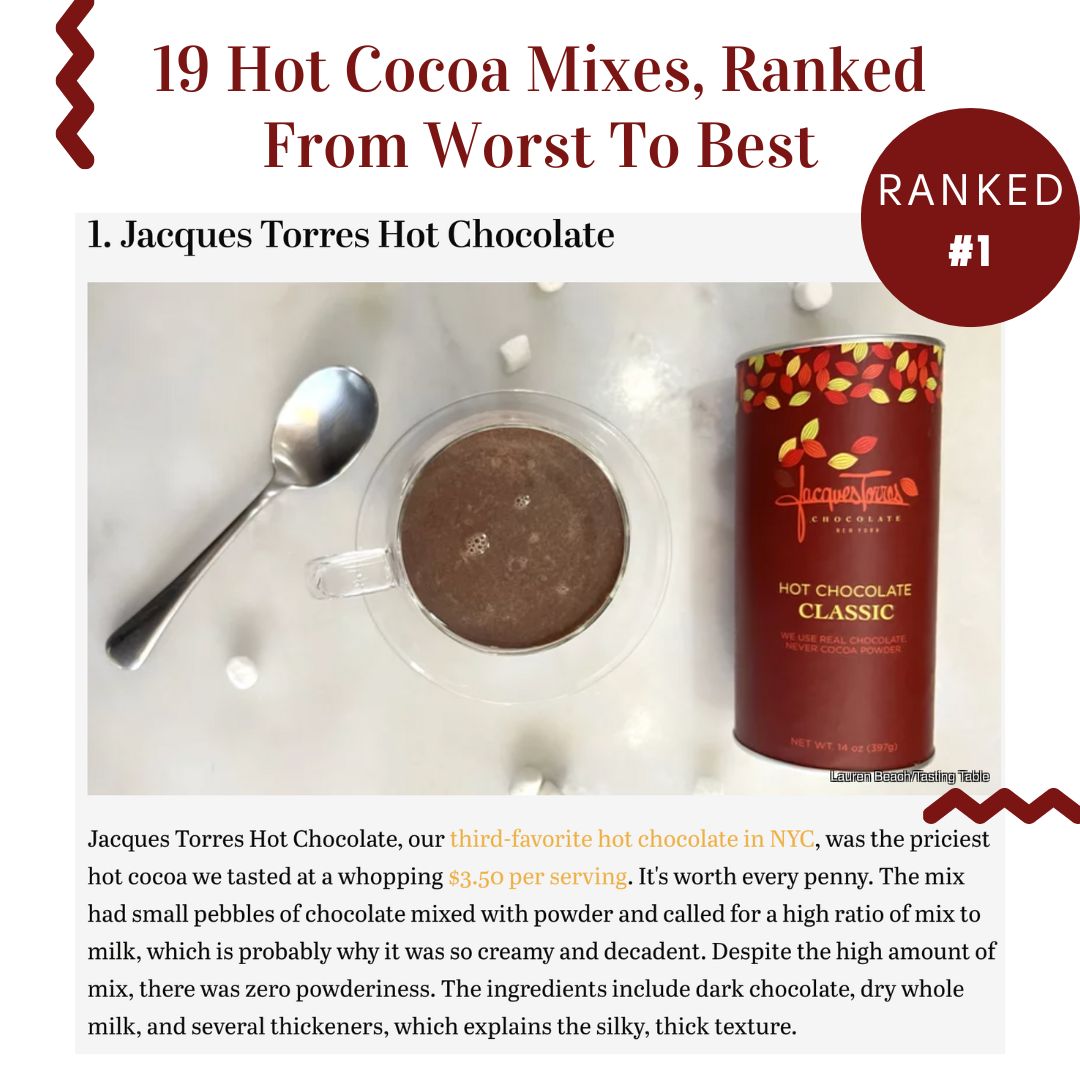 Mr. Chocolate Ranked #1 In Hot Chocolate – Jacques Torres Chocolate