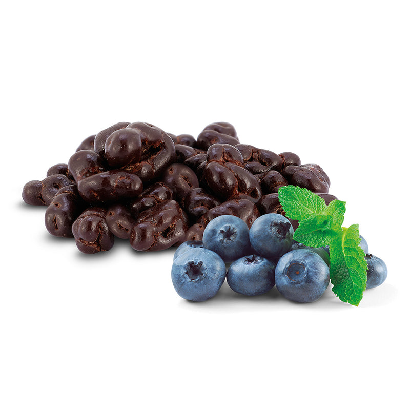 NY Collection - Chocolate Covered Blueberries -close up of blueberries and chocolate- Jacques Torres Chocolate