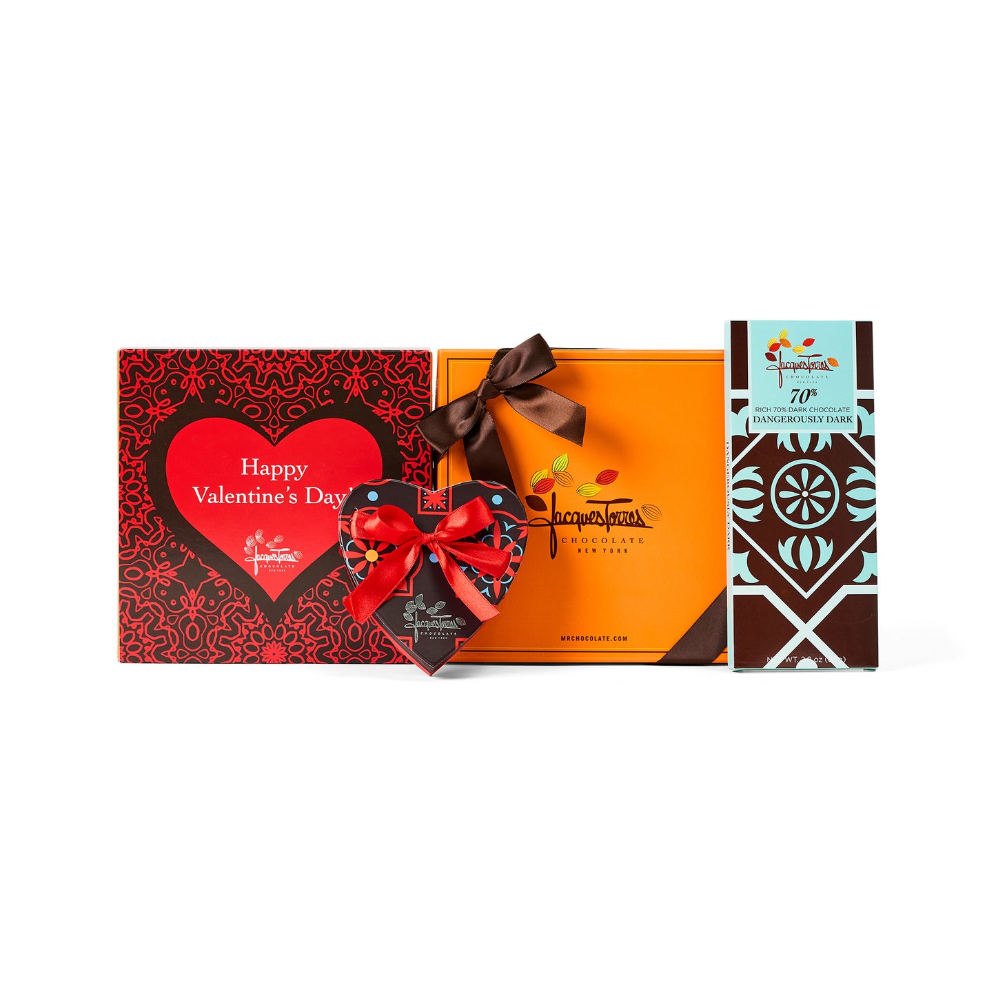Valentine's Day Bundle of Love chocolate gift set with a heart-shaped box and a smaller chocolate bar on a white background.