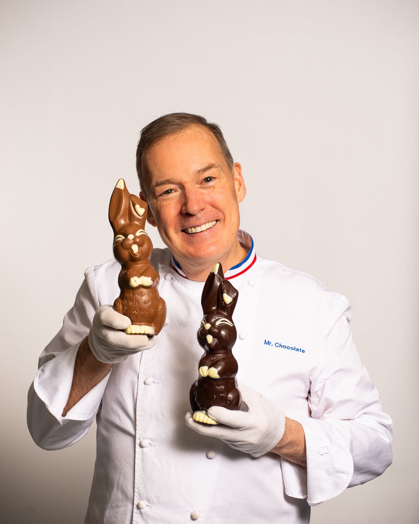 Jacques Torres Holding Smiling Easter Bunny