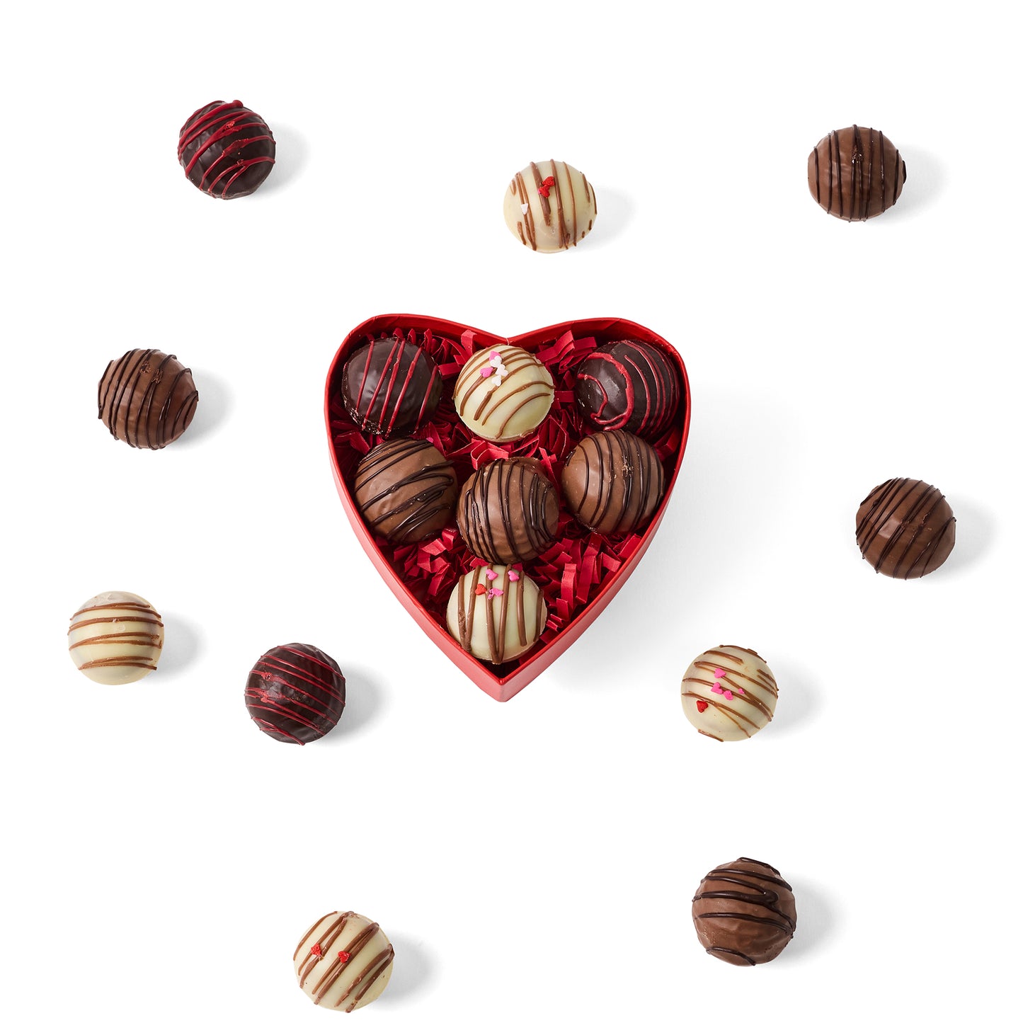 Chocolate Truffle heart box with truffles around box