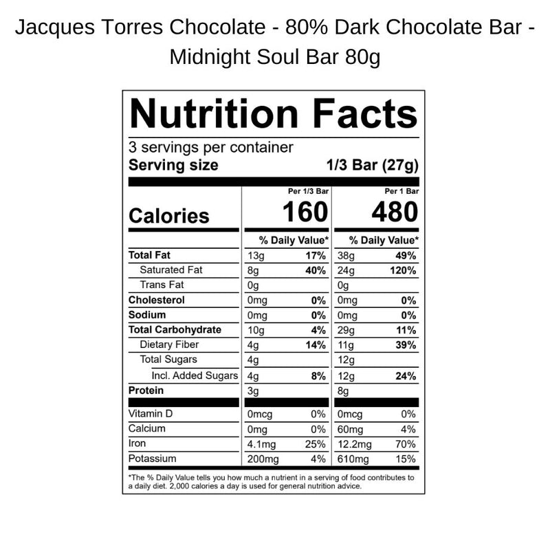 80% Dark Chocolate Bar-Midnight Soul Bar Nutrition Facts