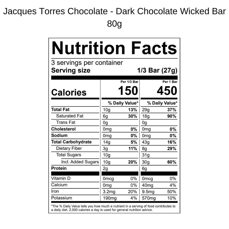 Dark Chocolate Wicked Bar Nutrition Facts