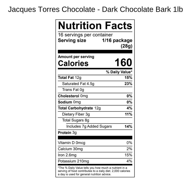 Dark Chocolate Bark Nutrition Facts 1 pound
