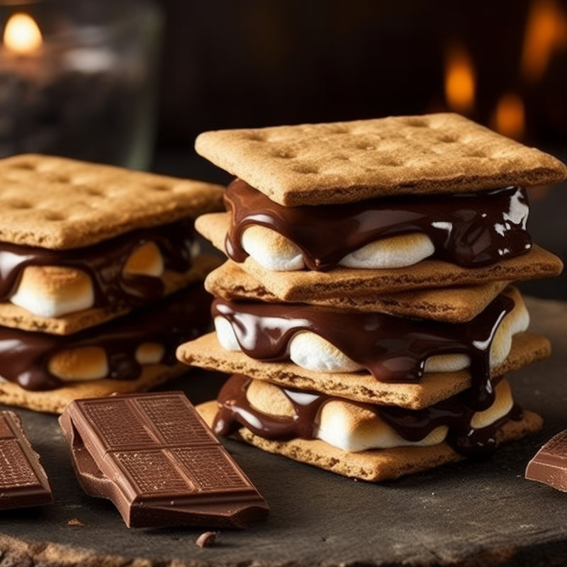 S'mores with chocolate dripping over sides of stack