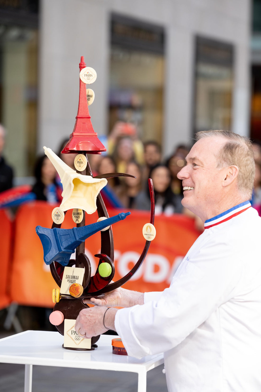 Jacques with chocolate design in front of Today Show