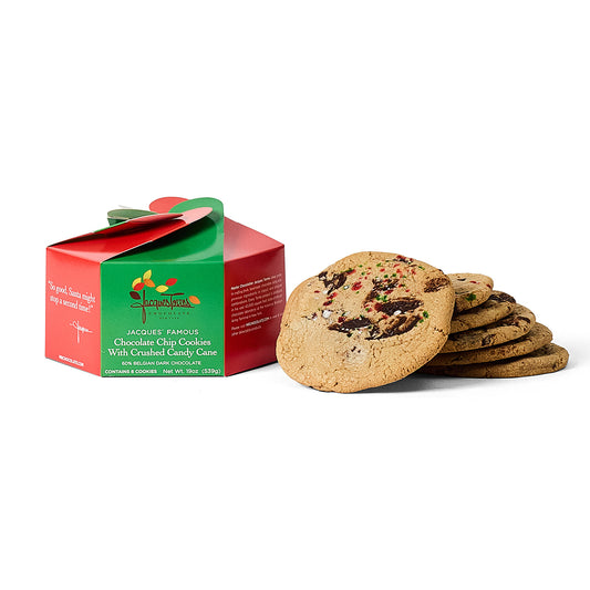 Jacques’ Famous Chocolate Chip Cookies with Crushed Candy Cane with Box