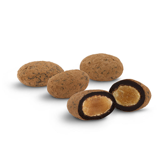 Dark Chocolate Almonds -close up and cut open- Jacques Torres Chocolate