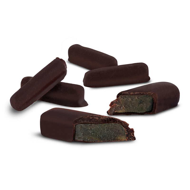 NY Collection - Chocolate Covered Ginger -close up and cut in half- Jacques Torres Chocolate