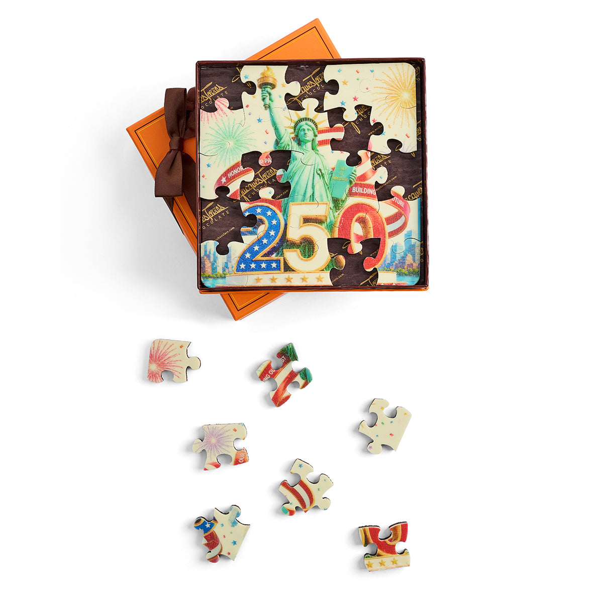 Lady Liberty Chocolate Puzzle with pieces out of puzzle