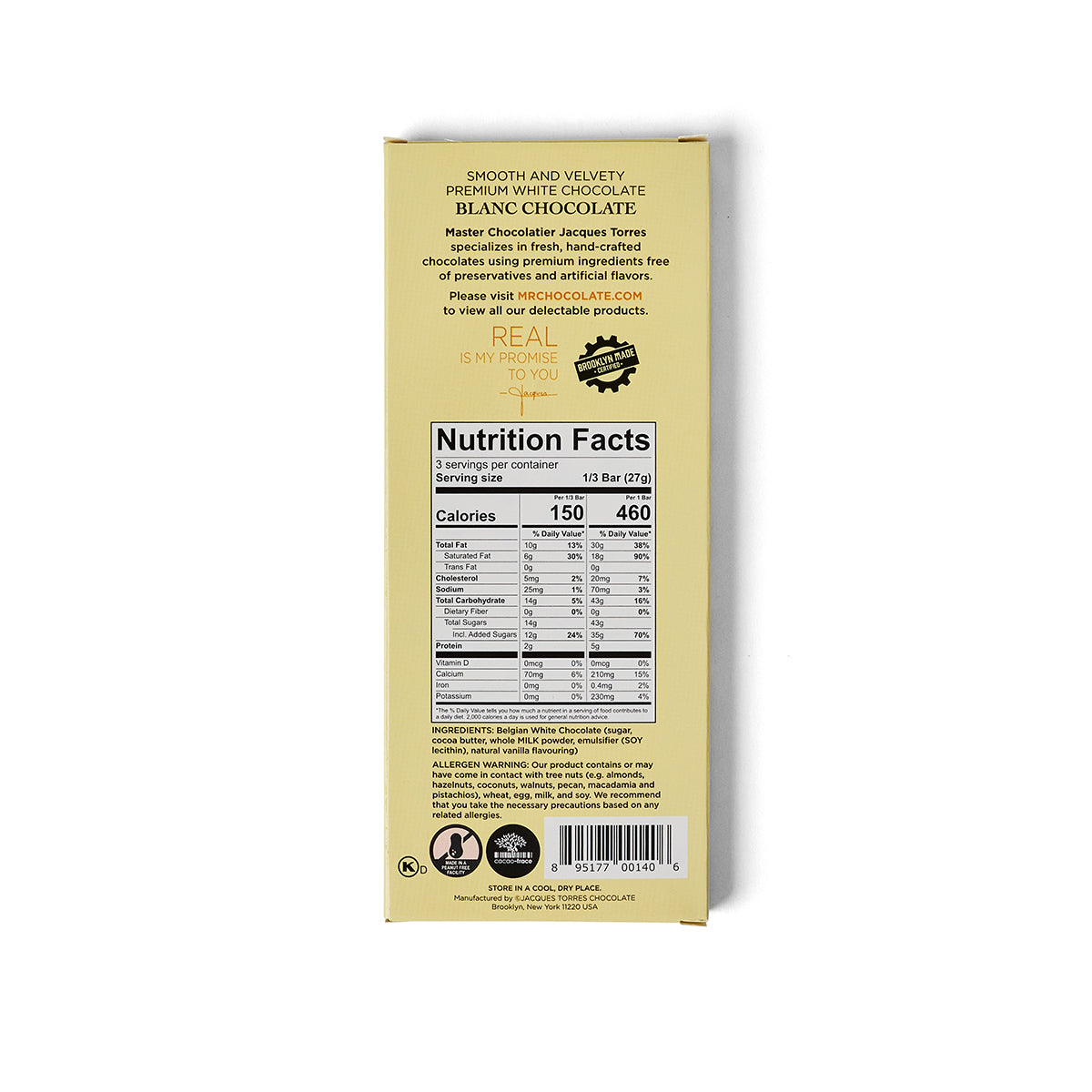 White Chocolate Blanc Bar Nutrition