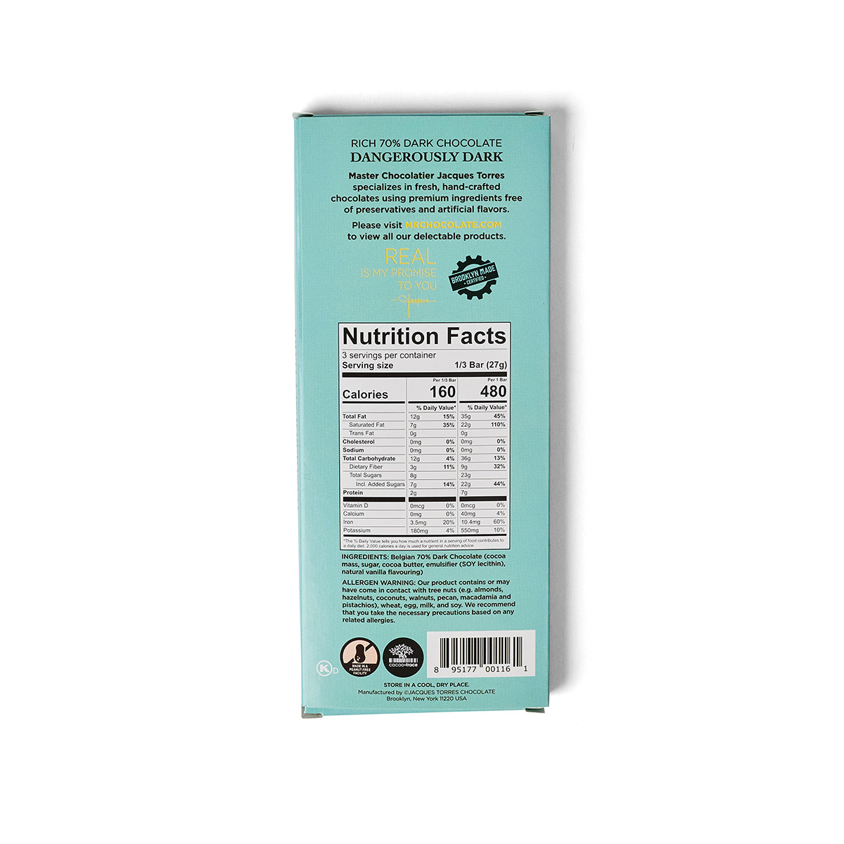 Dangerously 70% Dark Chocolate Bar Nutritional Facts