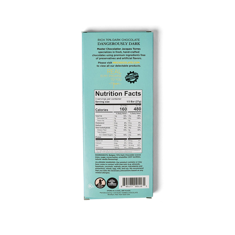 Dangerously 70% Dark Chocolate Bar Nutritional Facts