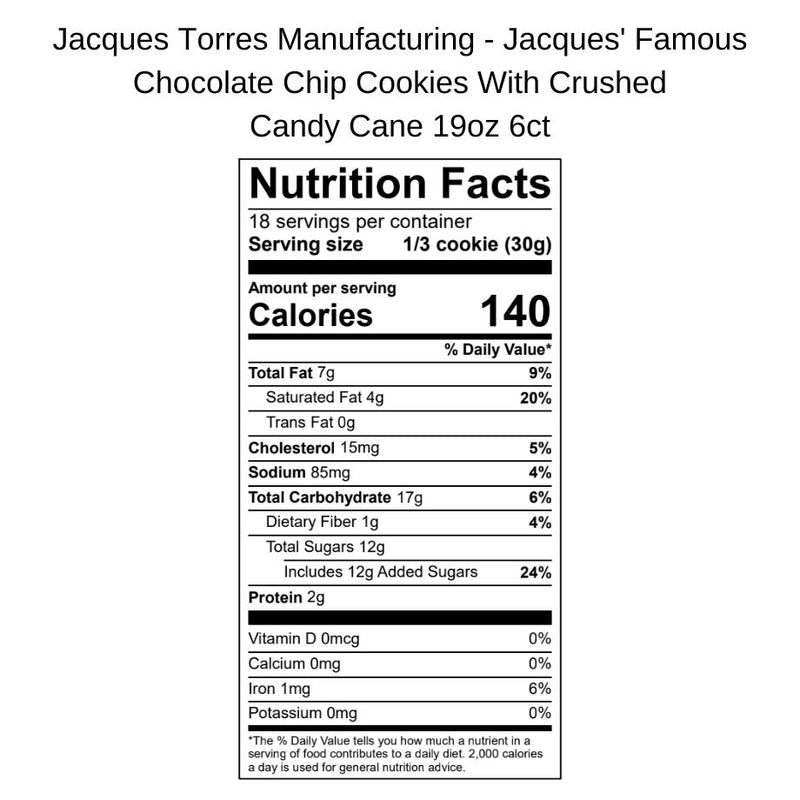 Jacques' Famous Chocolate Chip Cookies with Crushed Candy Cane Nutrition Facts