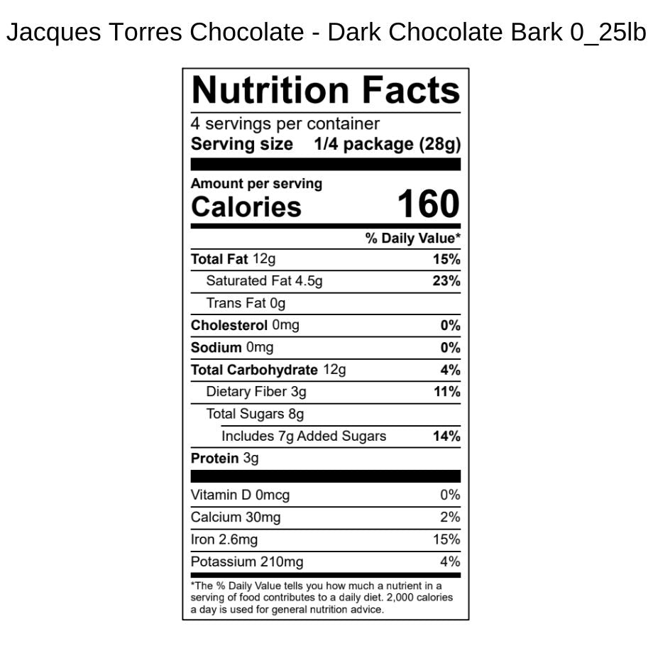 Dark Chocolate Bark Nutrition Facts 1/4 pound