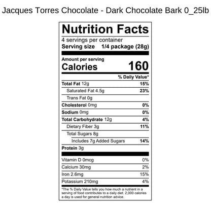 Dark Chocolate Bark Nutrition Facts 1/4 pound