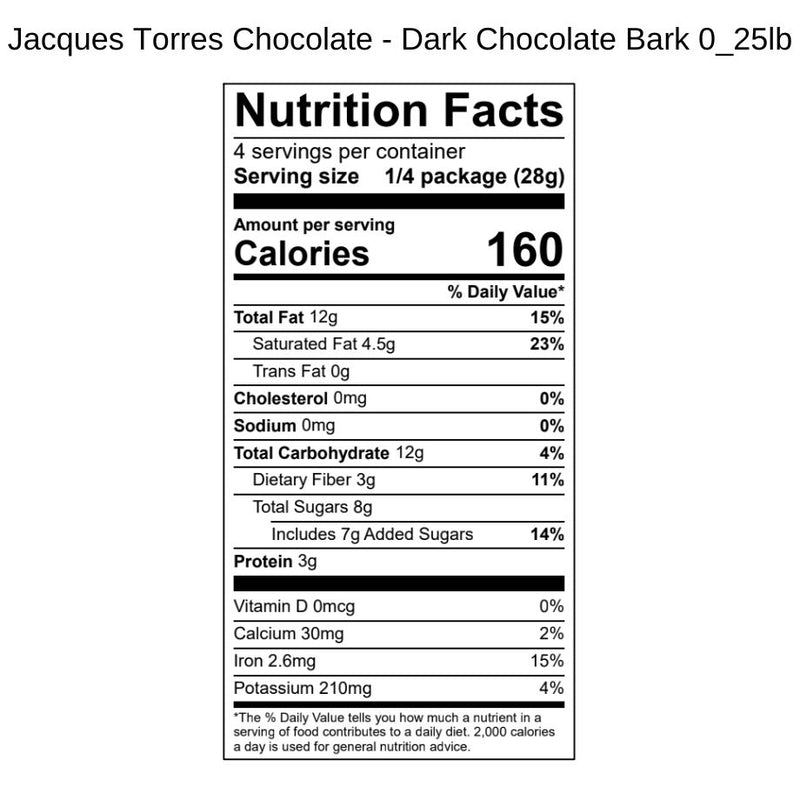 Dark Chocolate Bark Nutrition Facts 1/4 pound