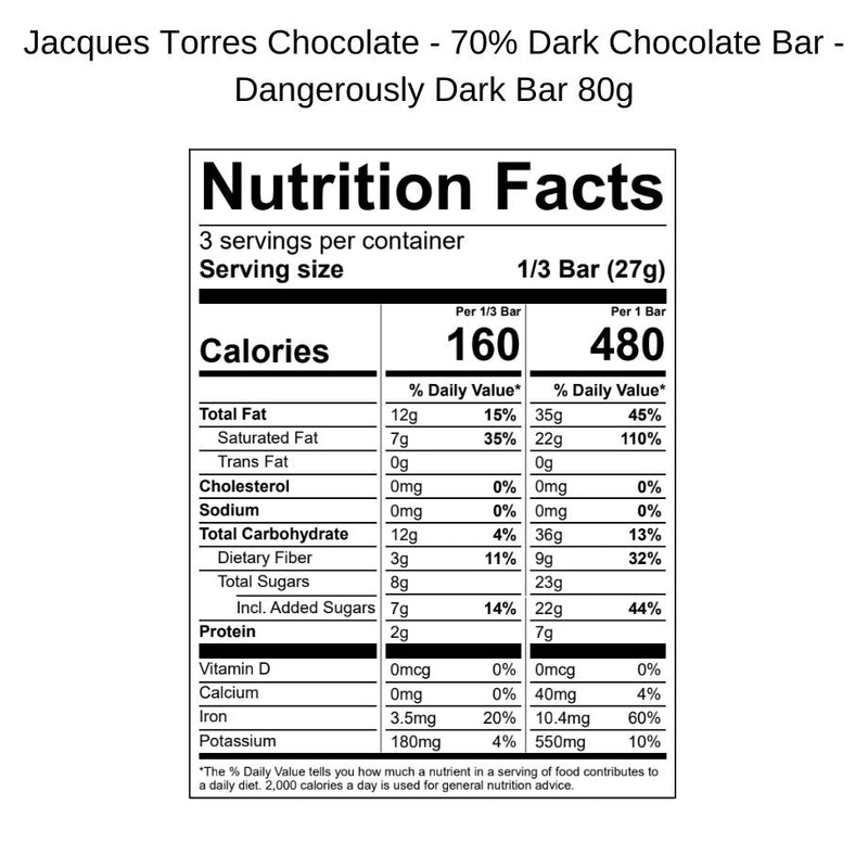 70% Dark Chocolate Bar Dangerously Dark Bar Nutrition Facts