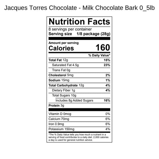 Milk Chocolate Bark Nutrition Facts-1/2 pound