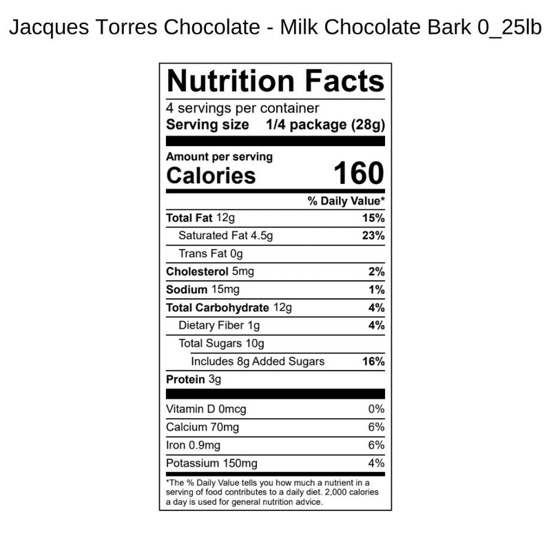 Milk Chocolate Bark Nutrition Facts-1/4 pound