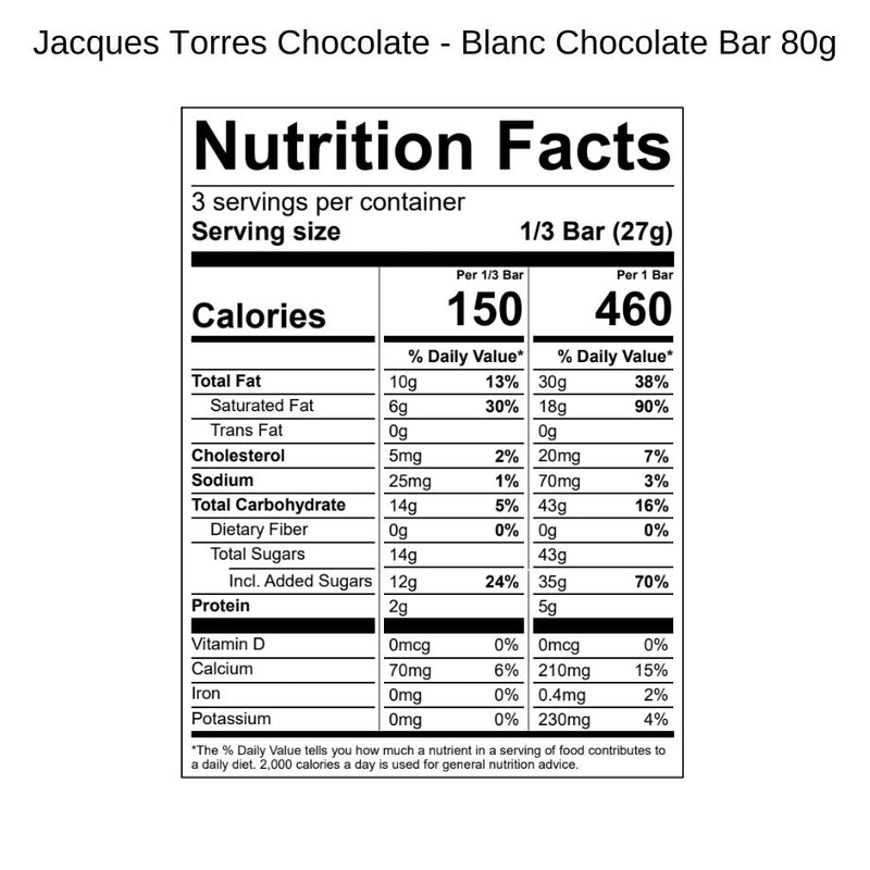 Blanc Chocolate Bar Nutrition Facts