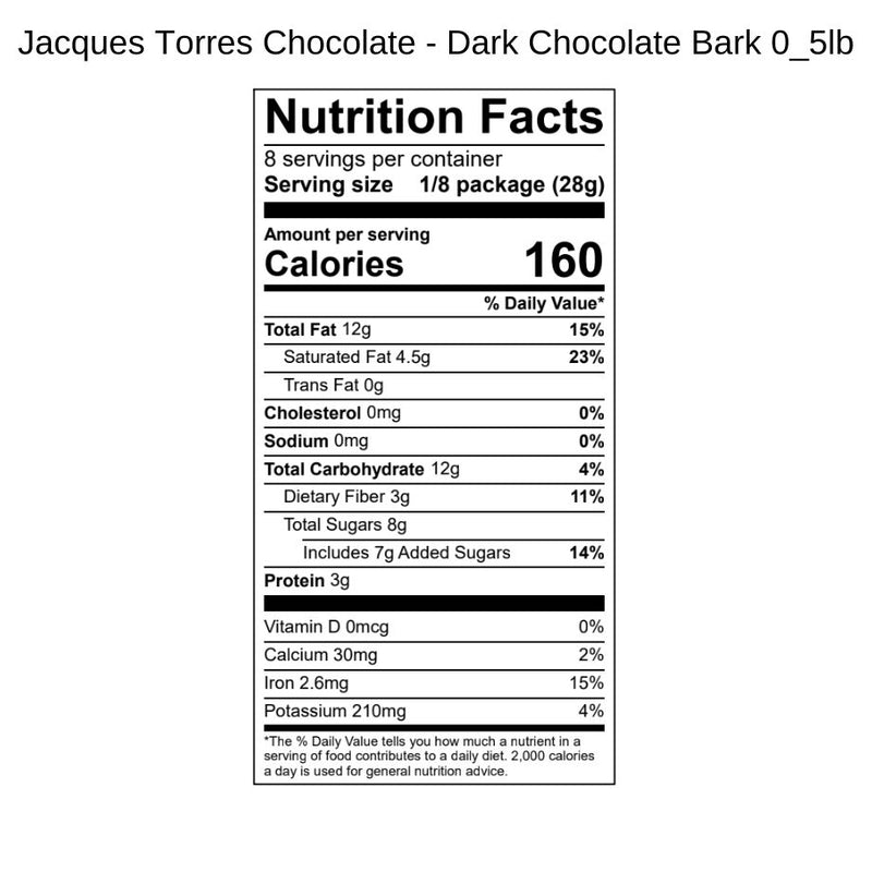 Dark Chocolate Bark Nutrition Facts 1/2 pound