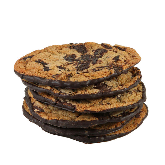 Close up of Chocolate Chip Cookie with Chocolate Coated Bottoms-6 in a box by Jacques Torres
