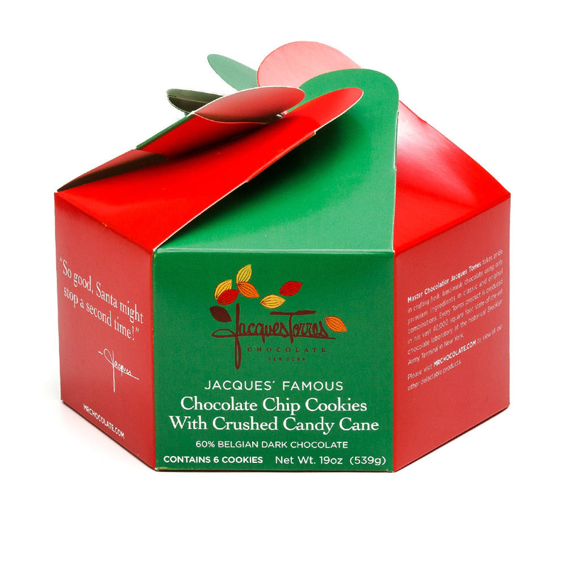 Jacques’ Famous Chocolate Chip Cookies with Crushed Candy Cane in decorative box