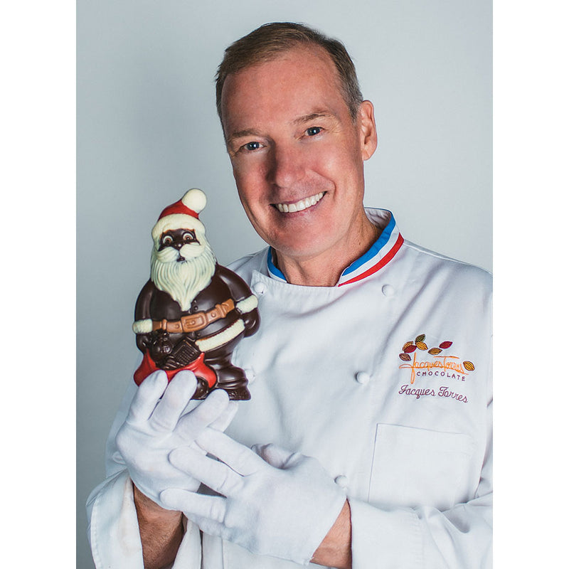 Chef Jacques Torres holding Dark Chocolate Santa