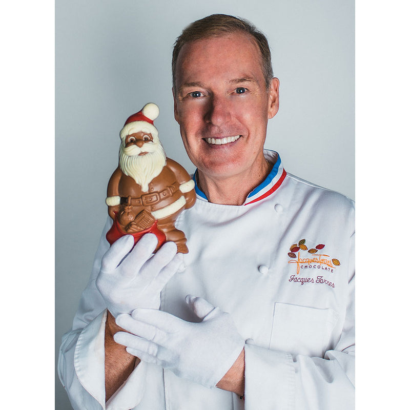 Chef Jacques Torres holding Milk Chocolate Santa